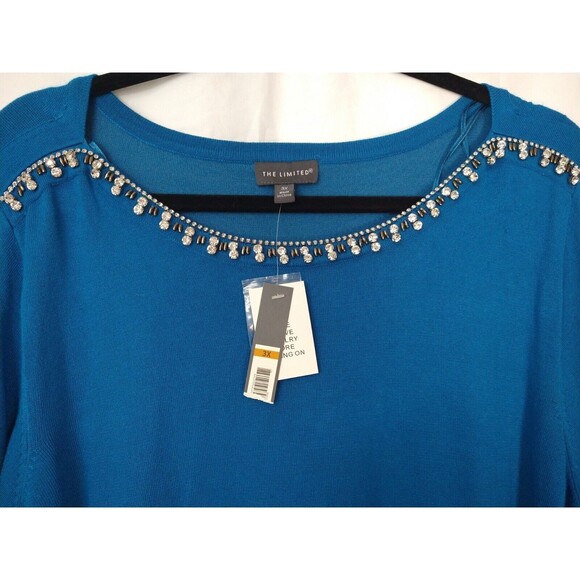 The Limited 3X Beaded Blue top NWT Flaw Snags *See Pics Dressy Cocktail Party - Picture 3 of 14